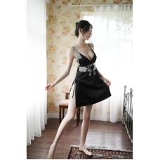 Satin Lace Nightgown Babydoll Sleepwear Dress Black