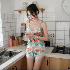 Floral Print Cami Top and Shorts Lace Set
