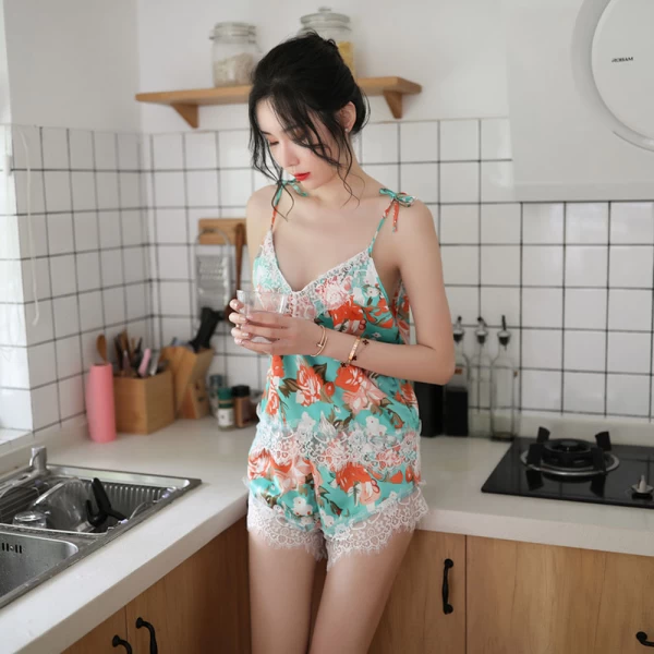 Floral Print Cami Top and Shorts Lace Set