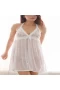 Mesh and Lace Babydoll with Matching G-string White