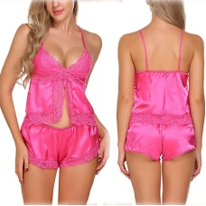 Sexy Lingerie Lace Sleepwear Cami Shorts Set Coral