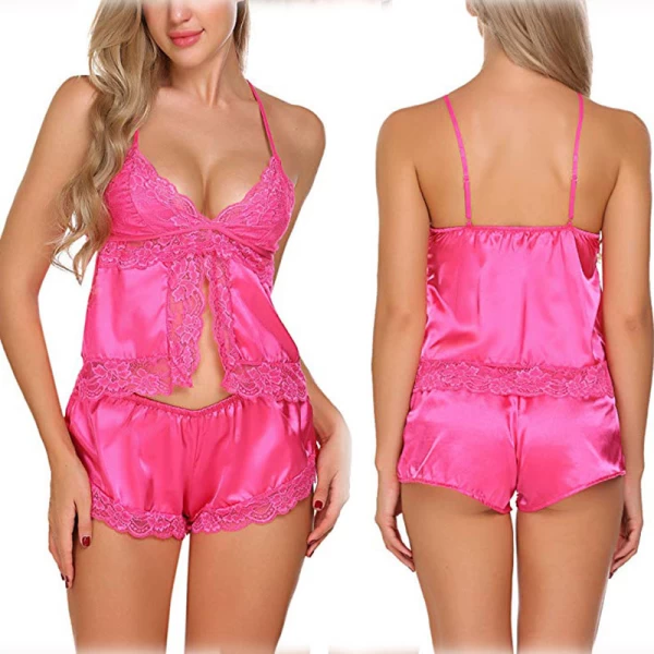 Sexy Lingerie Lace Sleepwear Cami Shorts Set Coral
