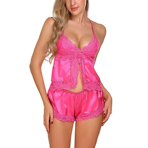 Sexy Lingerie Lace Sleepwear Cami Shorts Set Coral