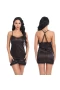 Women V-Neck Lace Backless Babydoll Strap Lingerie Black