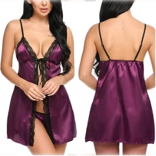 Lace Chemise Nightgown Satin Open Front Nightwear Purple