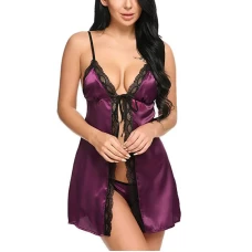 Lace Chemise Nightgown Satin Open Front Nightwear Purple