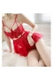 Eyelash Lace Edge V-neck Lingerie Red