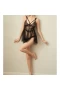 V-Neck floral Lace See Through Lingerie Set Black