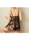 V-Neck floral Lace See Through Lingerie Set Black