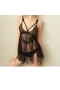 V-Neck floral Lace See Through Lingerie Set Black