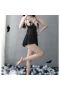 Cupless Strappy Chemise Babydoll Nightwear Dress Black