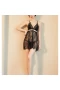 Women V-Neck Lace Sheer Babydoll Strap Lingerie Black