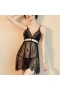 Women V-Neck Lace Sheer Babydoll Strap Lingerie Black