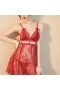 Women V-Neck Lace Sheer Babydoll Strap Lingerie Red