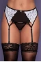 Women's Lace Mesh Color Block Garter Belt Stocking with Thong