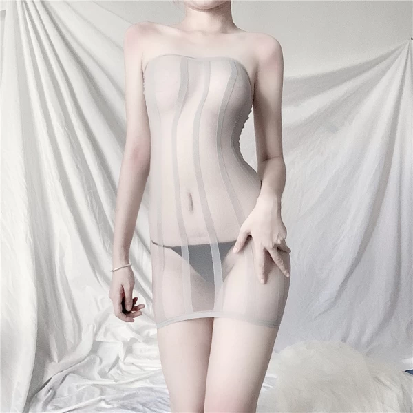 Women's Sexy Mesh Teddy Lingerie Chemise Mini Dress Gray