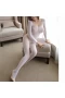 Sheer Mesh Bodysuit Long Sleeve Bodystocking Nightwear White