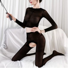 Mesh Sheer Crop Top Bodystocking Lingerie Set