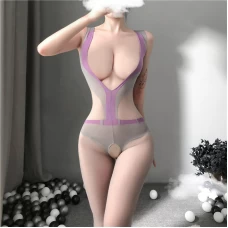 Mesh Cut Out Teddy Lingerie Bodystocking Babydoll Gray