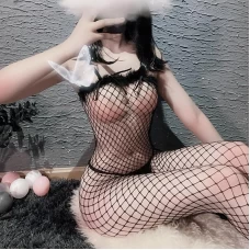 Cat Girl Cosplay Fishnet Lingerie Bodysuit