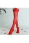 Women's Sheer Thigh-High Stockings WIth Lace Edge Red