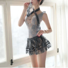 Women Chemises Lace Lingerie Mini Dress with Necklace