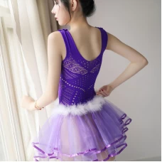 Tulle Bodystocking Cute Princess Dress with Stockings Purple