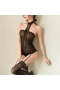 Teddy Bodysuit with Garter Belts Halter Lingerie Set Black