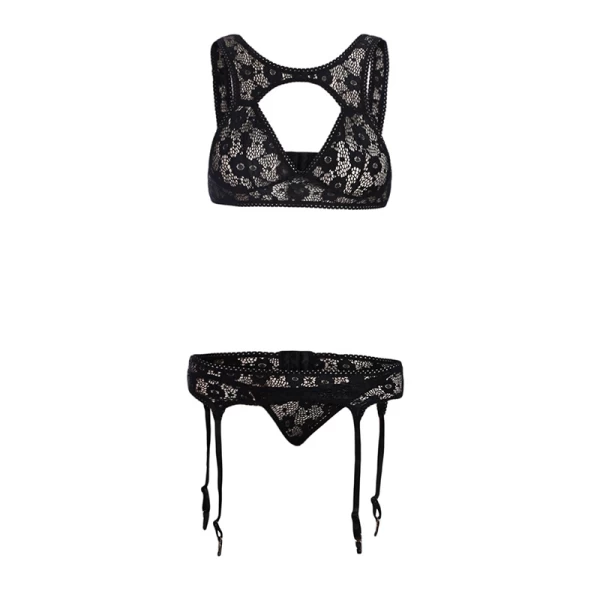 Sexy Bra Lace Bralette 2 Piece Mesh Lingerie Set Black