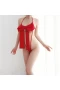 Women's Sexy Halter Neck Lingerie With Bow and Chest Cutout Red