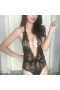 Halter Deep V Neck Lingerie floral Lace Bodysuit Black 1088