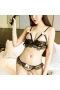 Three-Point Sexy Lace Open File Backless 2 Sets Black