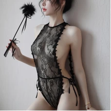 Lace Edge Bodysuit for Women Lingerie Sexy Black 1433