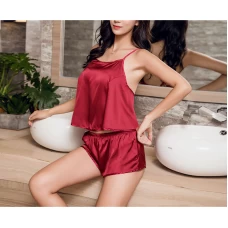 Round Neck Backless Sexy Women Lingerie Set Red