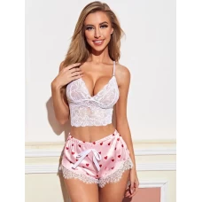 Lace Cami Top with Shorts Sexy Lingerie Set Pink