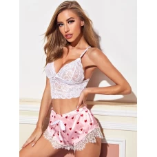 Lace Cami Top with Shorts Sexy Lingerie Set Pink