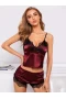 Sexy Pajama Set Lace Trim Bralette and Short Set Burgundy