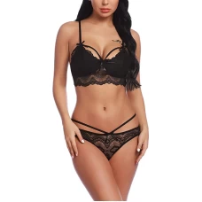 Women Lace Babydoll 2 Piece Sexy Bra and Panty Set Black