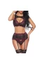 Lingerie Set with Garter Belts Bra and Panty Hot Burgundy