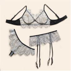 Sexy Lace Edge Bra Set with Galter Belt