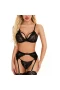 Women's Sexy floral Lingerie Set With Galter Belt Black s186