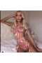 Deep V Halter Lace Lingerie With Galter Belt Pink