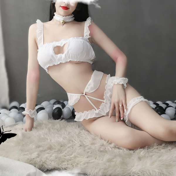 Sexy Lingerie Set Hollow Heart Lolita Cute Cosplay White