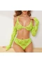 Sexy Bra and Panty Set Babydoll with Gloves Green