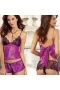 Women's Sexy Lingerie Bra With Back Bow Purple Eyelash Lace Set 