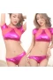 Women's Patent Leather Metallic Lingerie Bikini Set Swimsuit Hot Pink