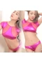 Women's Patent Leather Metallic Lingerie Bikini Set Swimsuit Hot Pink