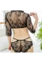 Women's 2 Piece Half sleeve Sexy lace Lingerie Mesh Nightgown Black