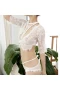 Women's 2 Piece Half sleeve Sexy lace Lingerie Mesh Nightgown White