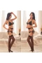 Women Lingerie Set with Garter Belt 3 Piece Lace Teddy Babydoll Bodysuit Black